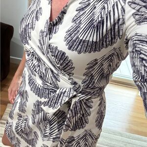 Elegant Black and White Patterned wrap Dress